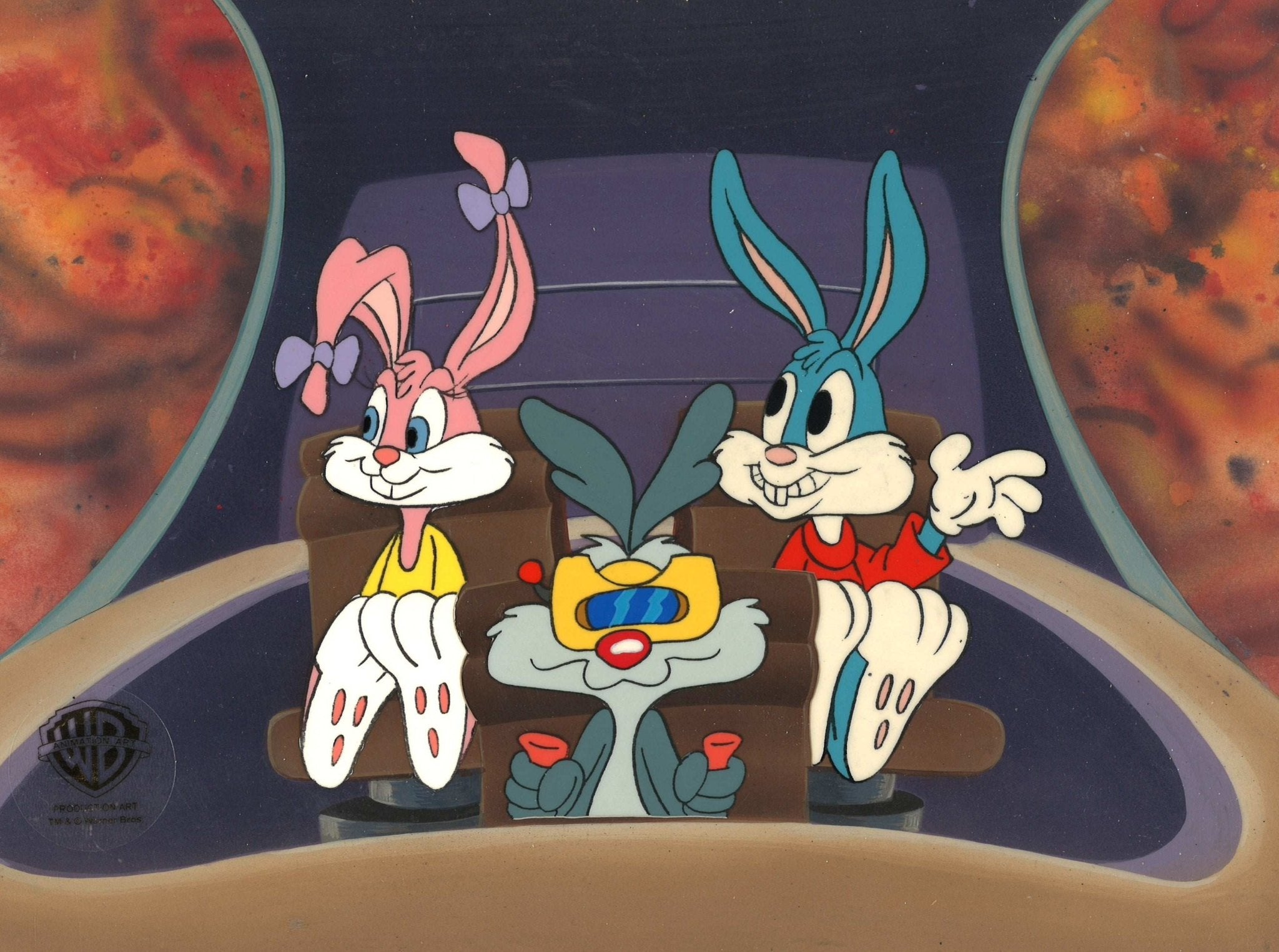Tiny Toons Original Production Cel on Original Hand-Painted Production  Background: Buster, Babs, Calamity
