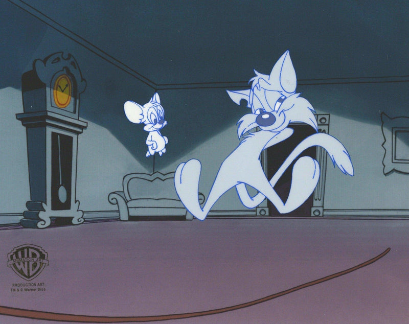 Tiny Toons Original Production Cel with Matching Drawing: Furball and Sneezer the Sneezing Ghost - Choice Fine Art